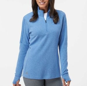 Adidas NWT A555 Women's 3- Stripes Quarter Zip Sweater Blue Medium